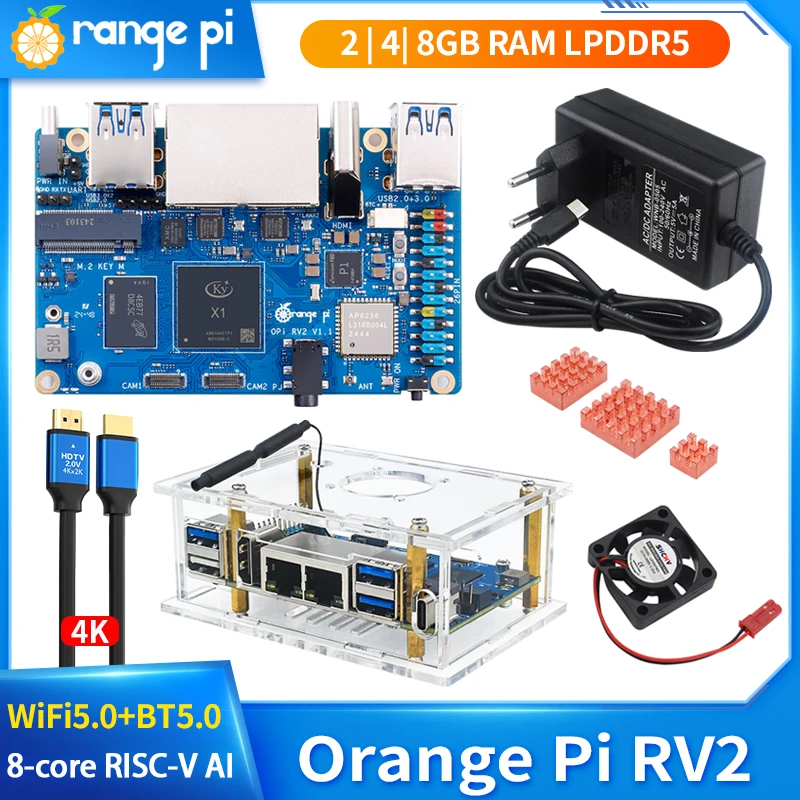 Orange Pi RV2 8-Core RISC-V 2TOPS AI CPU Single Board Computer 2GB 4GB 8GB RAM LPDDR4 Optional WiFi BT5.0 M2 PCIE SSD Mini PC