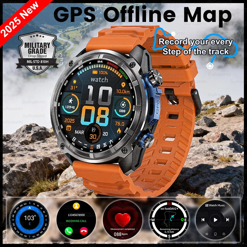 Neue Outdoor-Sport GPS Smart Watch 5ATM wasserdichte Schwimmuhren 4 GB Speicher Musik GPS Offine Map Sport Smartwatch 860 MAH Batterie Image