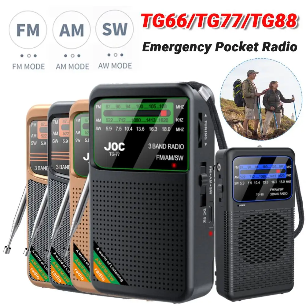 Tragbares Mini-Vollbandradio, FM-AM-SW-Radio, integrierter Lautsprecher, batteriebetriebenes Radio für drinnen und draußen, Spaziergänge, Joggen, Fitnessstudio, Camping Image