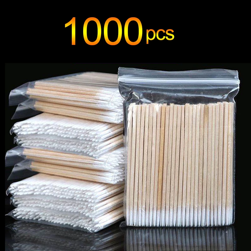 1000 stücke Micro Holz Baumwolle Tupfer Wimpern Verlängerung Werkzeuge Tatoo Microblading Reinigung Holz Sticks Kosmetische Baumwolle Pinsel Knospen Spitze Image