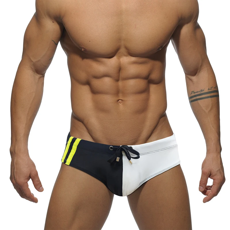 Neue männer Schwimmen Briefs Mode Patchwork Elastische Bademode mit Pad Sexy Low Taille U Konvexen Surfen Strand Männlichen Badeanzug Image