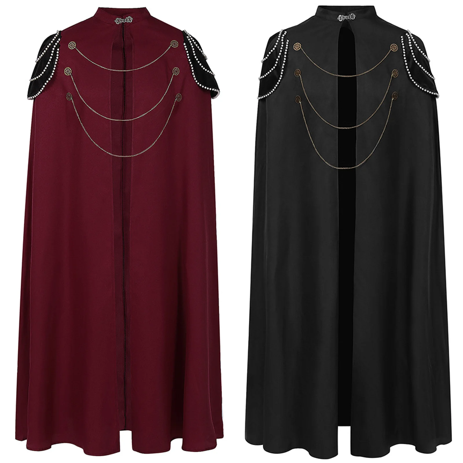 Royal Gothic Steampunk Umhang für Männer Party Umhang Zauberer Robe Cape Outfit mit Kette Halloween Karneval Party Requisiten Image