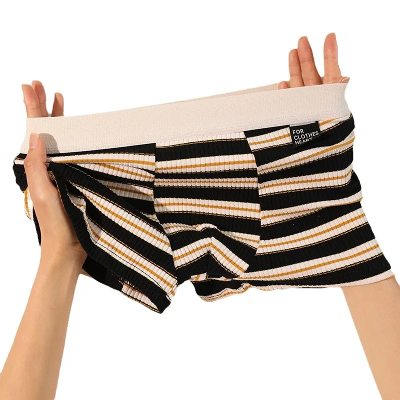 Männer Baumwolle Höschen Sexy Streifen Bequeme Unterhose Elastische Atmungsaktive Boxer Shorts U Bulge Pouch Männliche Unterwäsche Cueca Homme Image