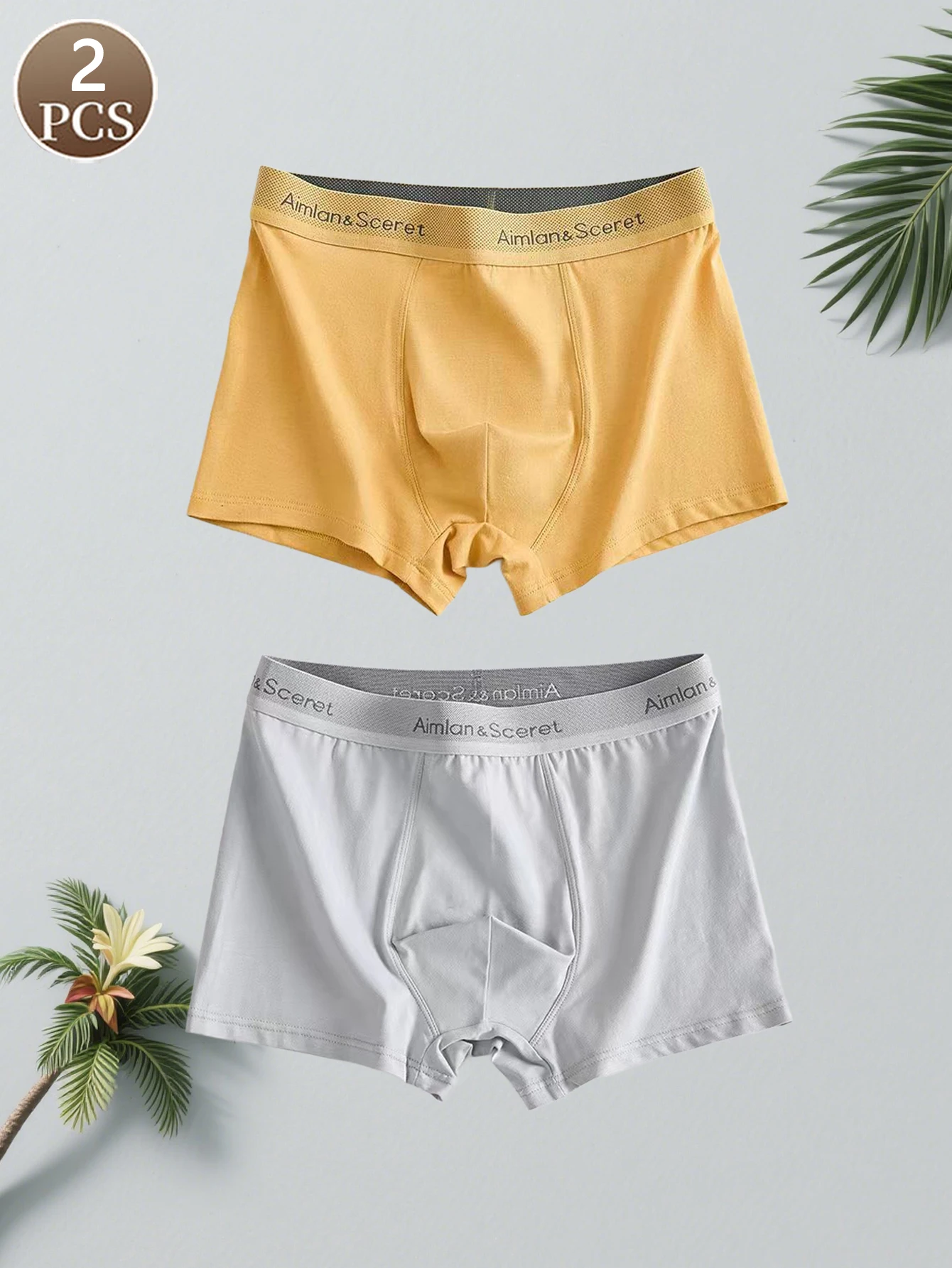 2PCS männer boxershorts modische brief gestrickte einfarbig einfachen stil männer casual unterwäsche mittlere taille weiche männer unterhosen Image