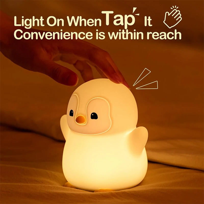 Pinguin-Nachtlicht für Kinderzimmer, LED-Squishy-Silikonlampe, 2 Stufen dimmbares Schlafzimmer-Nachtlicht für Kinder, Touch-Lichter