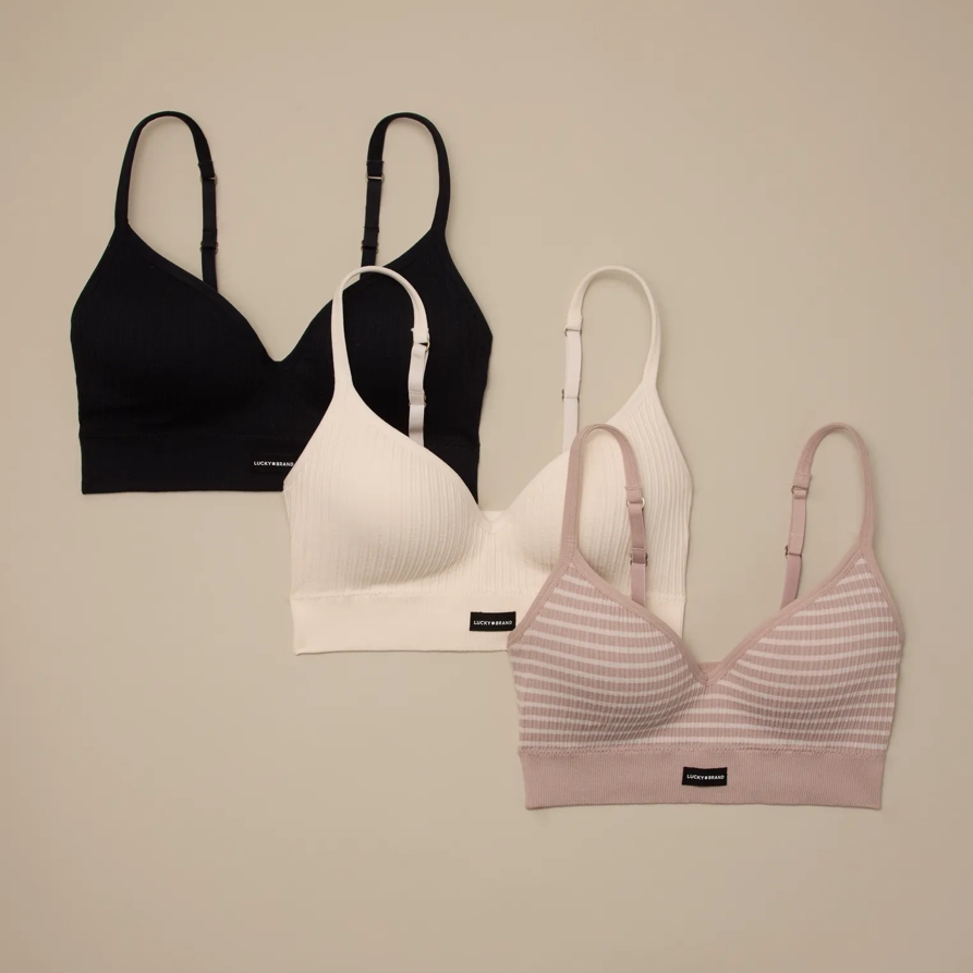 Lucky Brand 3 Pack Rib Wirefree Bra in Medium Beige, Size M