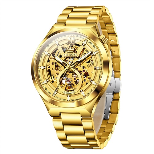 Eine neue Olevs Oris Herren Business Uhr mit großem Zifferblatt skelettiert leuchtend modisch und trendy automatische mechanische Uhr und einer lässigen wasserdichten Herren Sport Armbanduhr