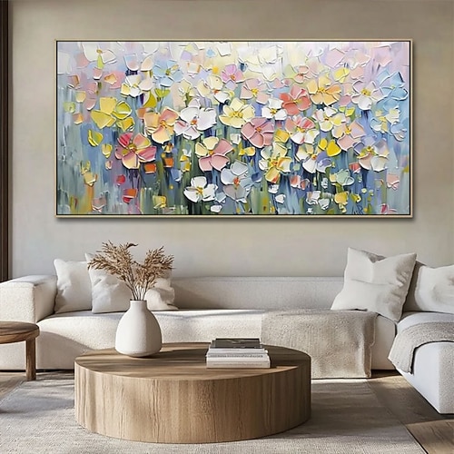 handgefertigtes Ölgemälde auf Leinwand, Wandkunst, Dekoration, modern, abstrakt, 3D-Palettenmesser, Blume für Wohnzimmer, Heimdekoration, gespannter Rahmen, hängendes Gemälde/gerolltes rahmenloses, Image