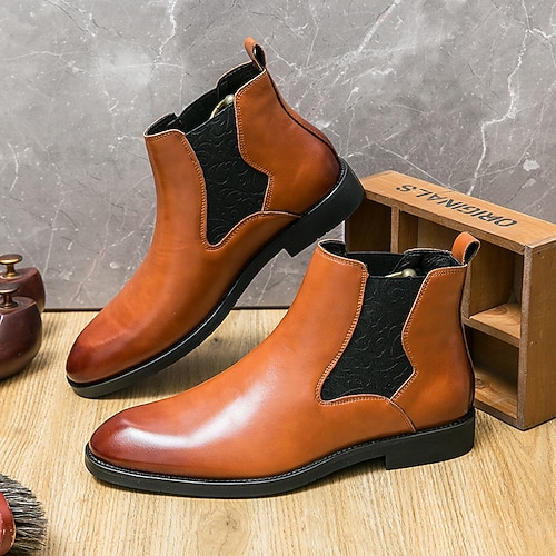 Braune Chelsea-Stiefel aus Kunstleder für Herren – elegant und bequem, perfekt für formelle und elegante Freizeitanlässe Image