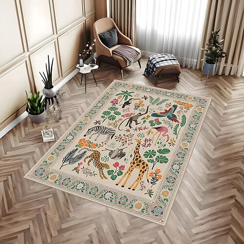 Boho-Wald-Teppich für das Wohnzimmer, luxuriöser Teppich im Perserstil, weicher Nachttischvorleger für das Schlafzimmer, strapazierfähige und schmutzabweisende Couchtischmatte Image