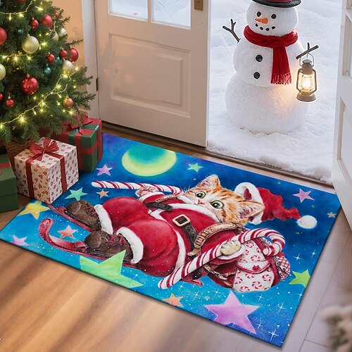 Weihnachtsfußmatte für Eingangsbereich weicher rutschfester maschinenwaschbarer Faux Cashmere Hauseingangs Matte festliche Eingangsbereich Teppich für Indoor Outdoor Feiertags Wohnkultur 16x24 Zoll Image