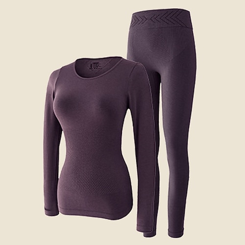 Damen Kompressions-Workout-Baselayer Basisschicht oben und unten Thermische Unterwäsche Kombination Winter Schwarz Rot sportlich Laufen Fitness Hohe Taille Fleece-Futter Ultraweich Langarm Sport Image