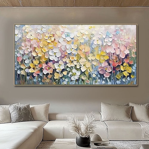 handgefertigtes Ölgemälde auf Leinwand, Wandkunst, Dekoration, modern, abstrakt, 3D-Palettenmesser, Blume für Wohnzimmer, Heimdekoration, gespannter Rahmen, hängendes Gemälde/gerolltes rahmenloses, Image