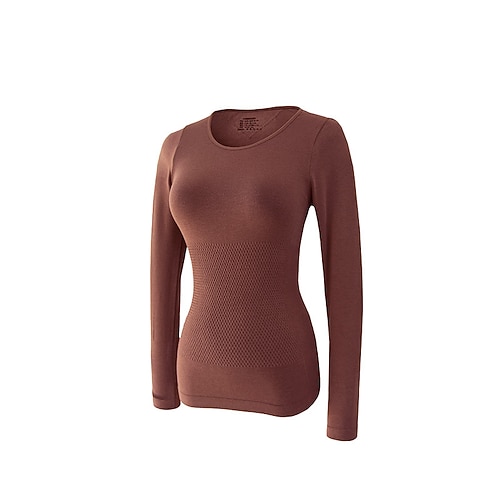 Damen Basisschicht-Oberteil Thermische Unterwäsche Oberteil Winter Beige Schwarz sportlich Laufen Fitness Fleece-Futter Ultraweich Langarm Sport Sportkleidung Image