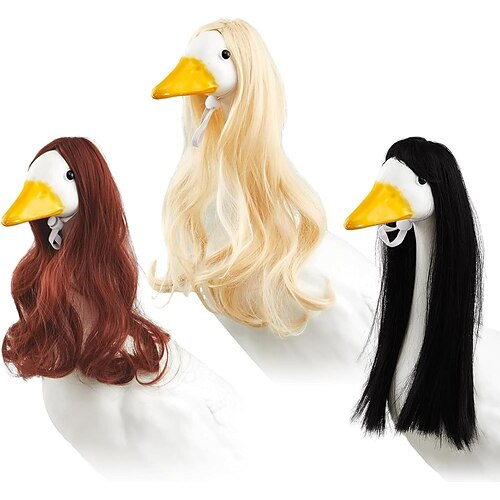 1 Stück Garten-Gans-Outfits Perücken - Festliches kurzes lockiges Garten-Gans-Kostüm-Set thematische Perücken für Ferienhof Patio und Gartendekor Valentinstagsgeschenk
