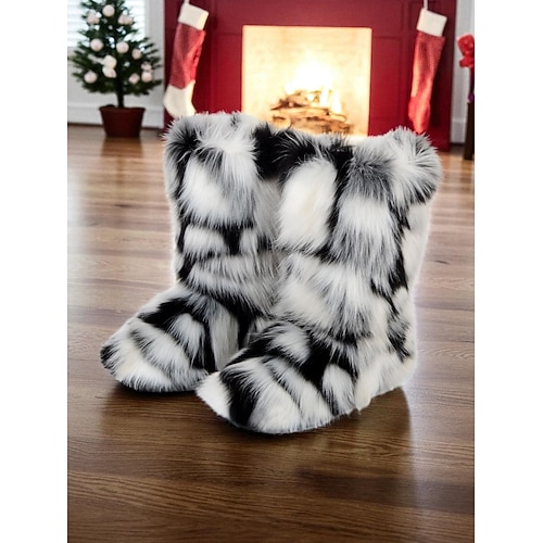 Grüne Kunstfellstiefel für Damen – gemütlicher Weihnachtsstil, perfekt für Feiertagsoutfits und festliche Anlässe Image