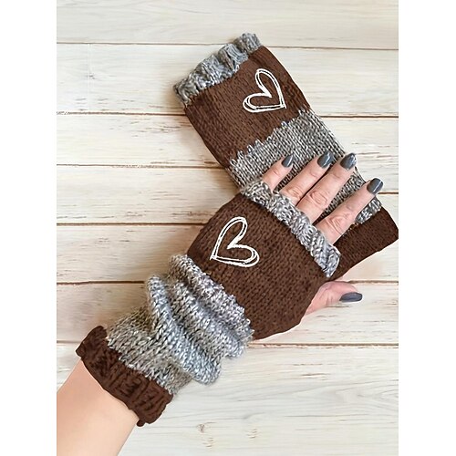 Weihnachtsstrickhandschuhe für Damen mit gesticktem Herzdesign, mehrere Farben, gemütliche Winteraccessoires für die Weihnachtszeit Image