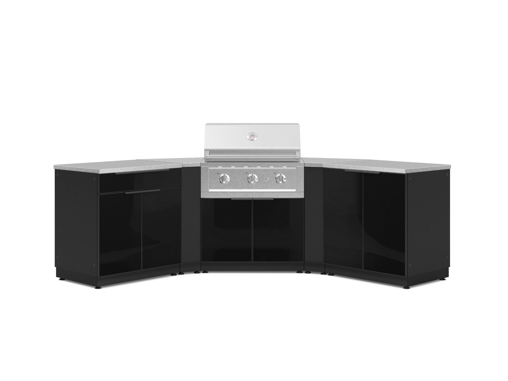 NewAge Outdoor Kitchens Aluminum 7-Piece Cabinet Set with 2 Door, Bar, Corner, Grill Cabinet, Performance Grill, and Countertops