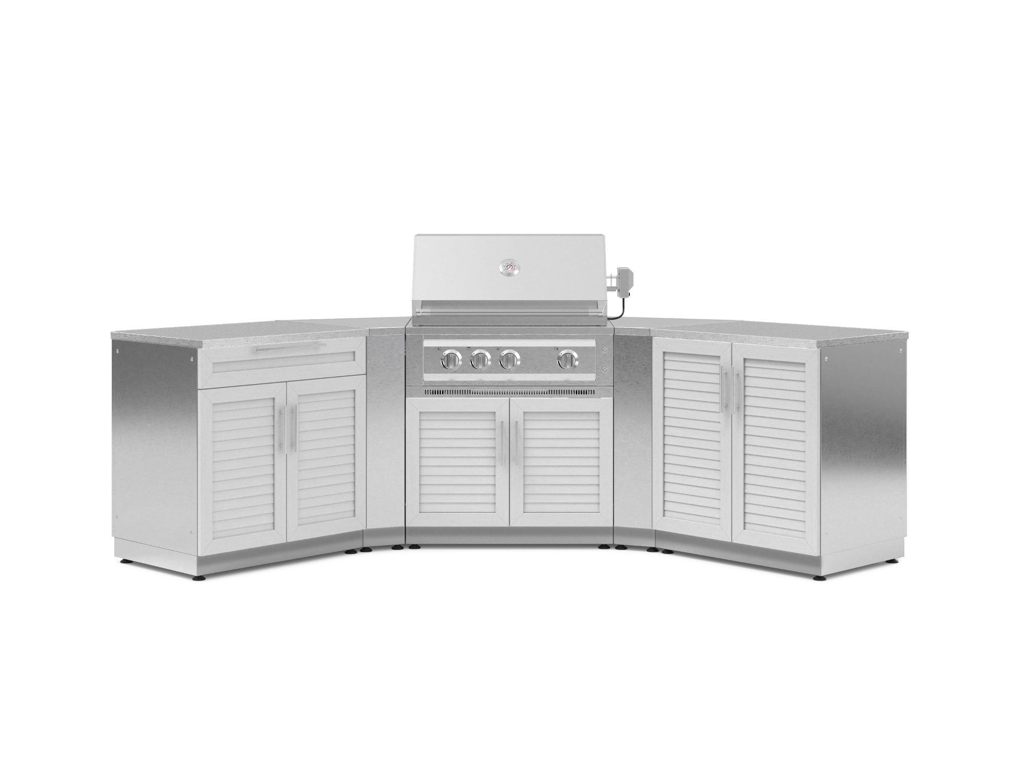 NewAge Outdoor Kitchens Stainless-Steel 7-Piece Cabinet Set with 2 Door, Bar, Corner, Grill Cabinet, Platinum Grill, and Countertops