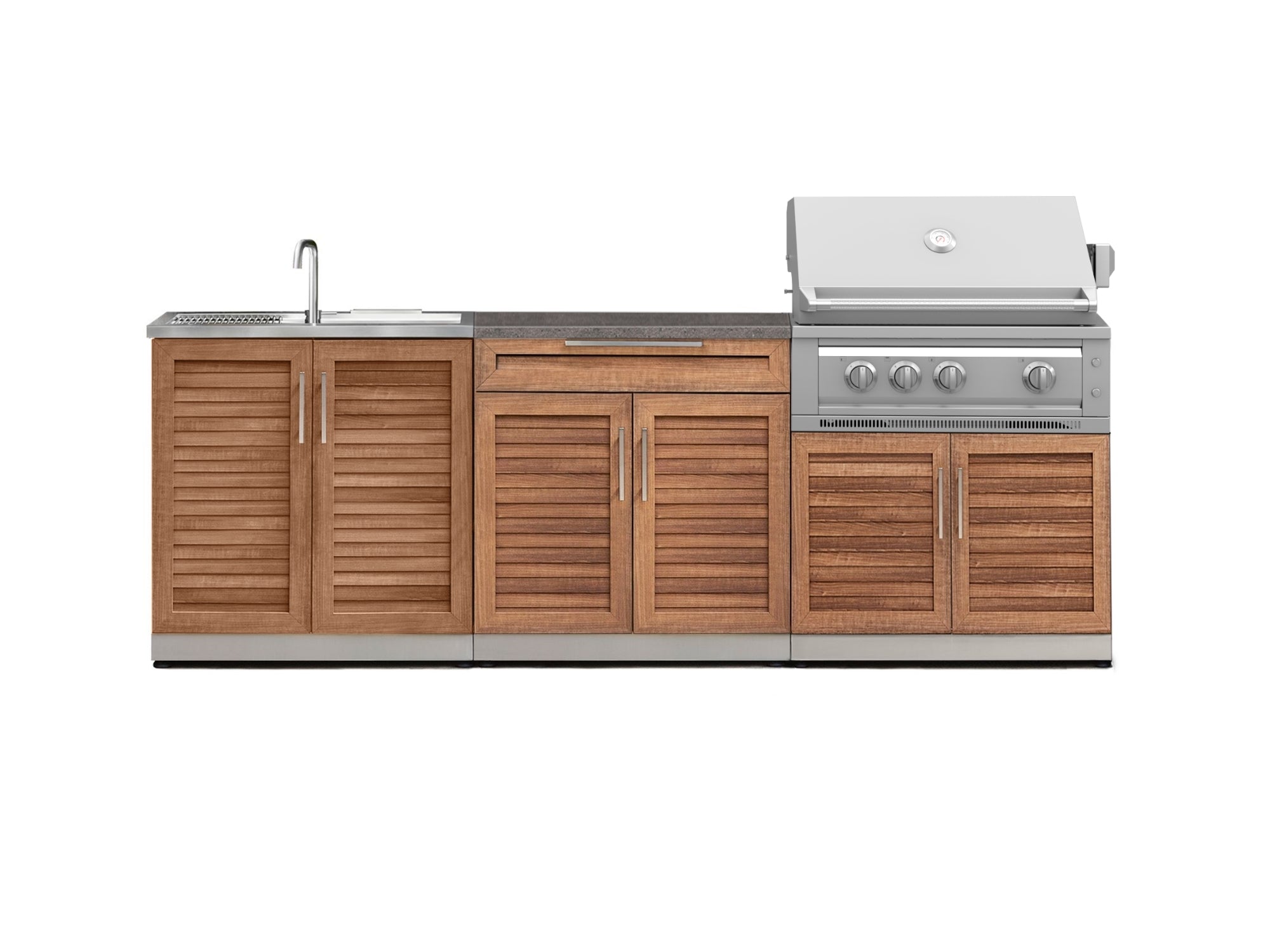 NewAge Outdoor Kitchens Stainless-Steel 5-Piece Cabinet Set with Bar, Sink, Grill Cabinet, Platinum Grill, and Countertop