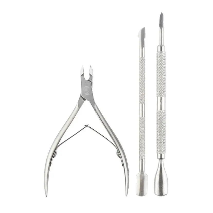 3 Stück Nagel Cuticle Pusher Tote Haut Entferner Edelstahl Nipper Löffel Dual-End Trimmer Cutter Clipper Maniküre Werkzeuge Image