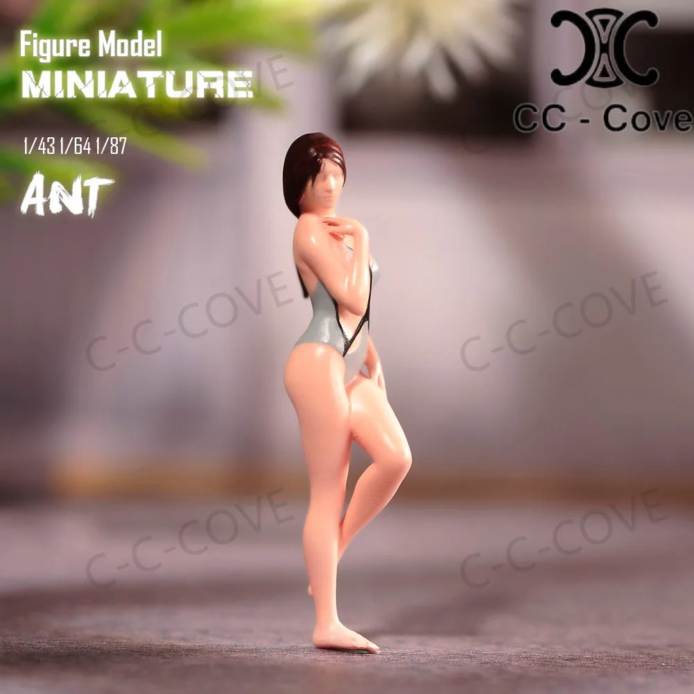 Bemalte Miniaturen 1/43 1/64 1/87 Ein Mädchen, das einen silbernen Badeanzug trägt, unbemalte Figur, Modellspielzeug, Ansicht der Dekoration Image
