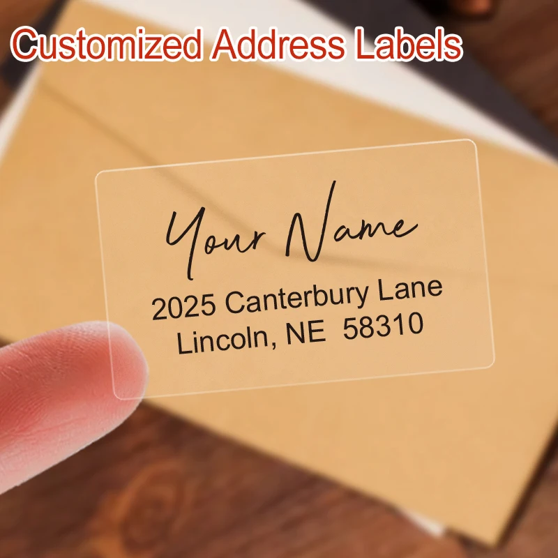 Individuell bedruckte wasserfeste Versandetiketten – langlebige selbstklebende Adressaufkleber für Einladungen, Gebrauchspost- und Grußkarten Image