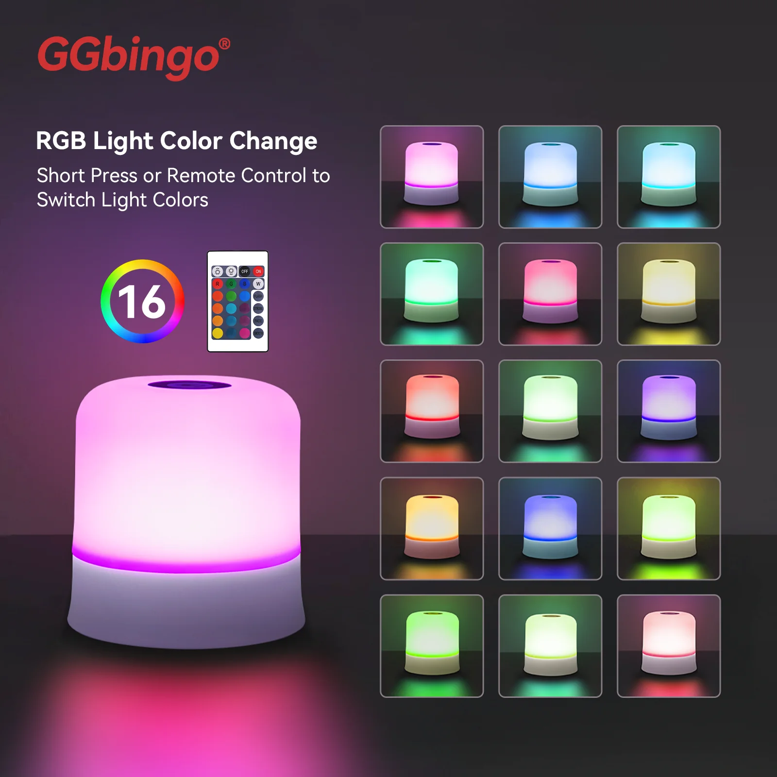 GGbingo Touch Nachtlicht Wiederaufladbare Fernbedienung Nachtlicht RGB Dimmbare Tischlampe Umgebungslicht für Schlafzimmer Wohnzimmer