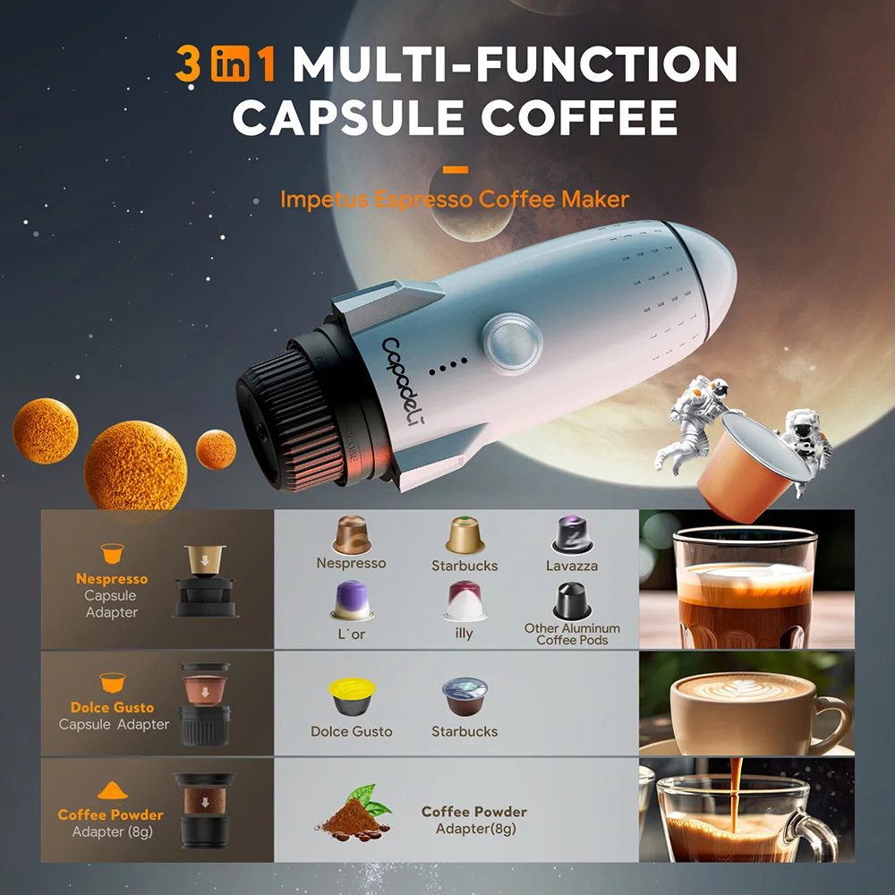 Neue 3in1 Drahtlose Heizung Tragbare Espressomaschine Fit Docle Gusto Nespresso Pod Gemahlener Kaffee Auto Reise Kaffeemaschine & Halter Image