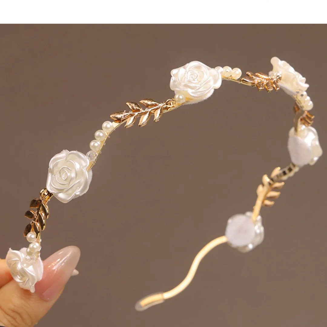 Damen Elegante Rose Vine Stirnband Haarschmuck Kopfschmuck Mädchen Vintage Metall Blume Perle Rote Rose Tiara Haarbänder