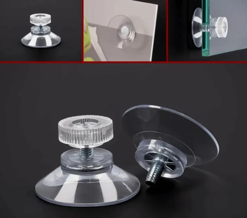 10 Stück starke PVC-Saugnapfhaken mit M4-Schraubstange, Kunststoff, M5-Mutter, Pilzkopf, klare Saugnäpfe, gerändelte Mutter Image