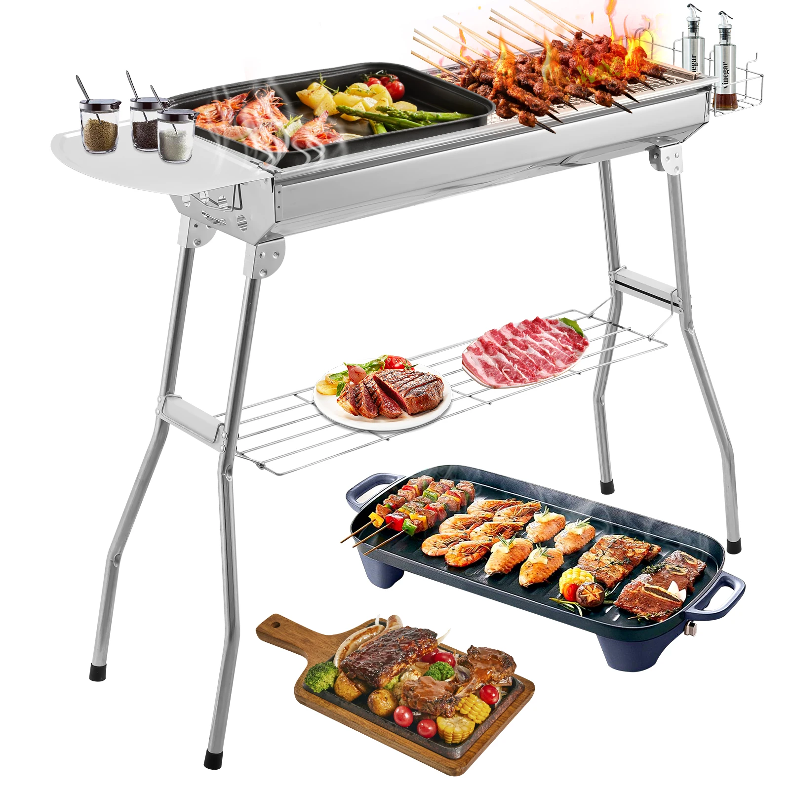 Camping Holzkohle Grill Klapp Grill Herd Tragbare Edelstahl Große BBQ Grill Picknick Kochgeschirr Ofen Camping Zubehör Image