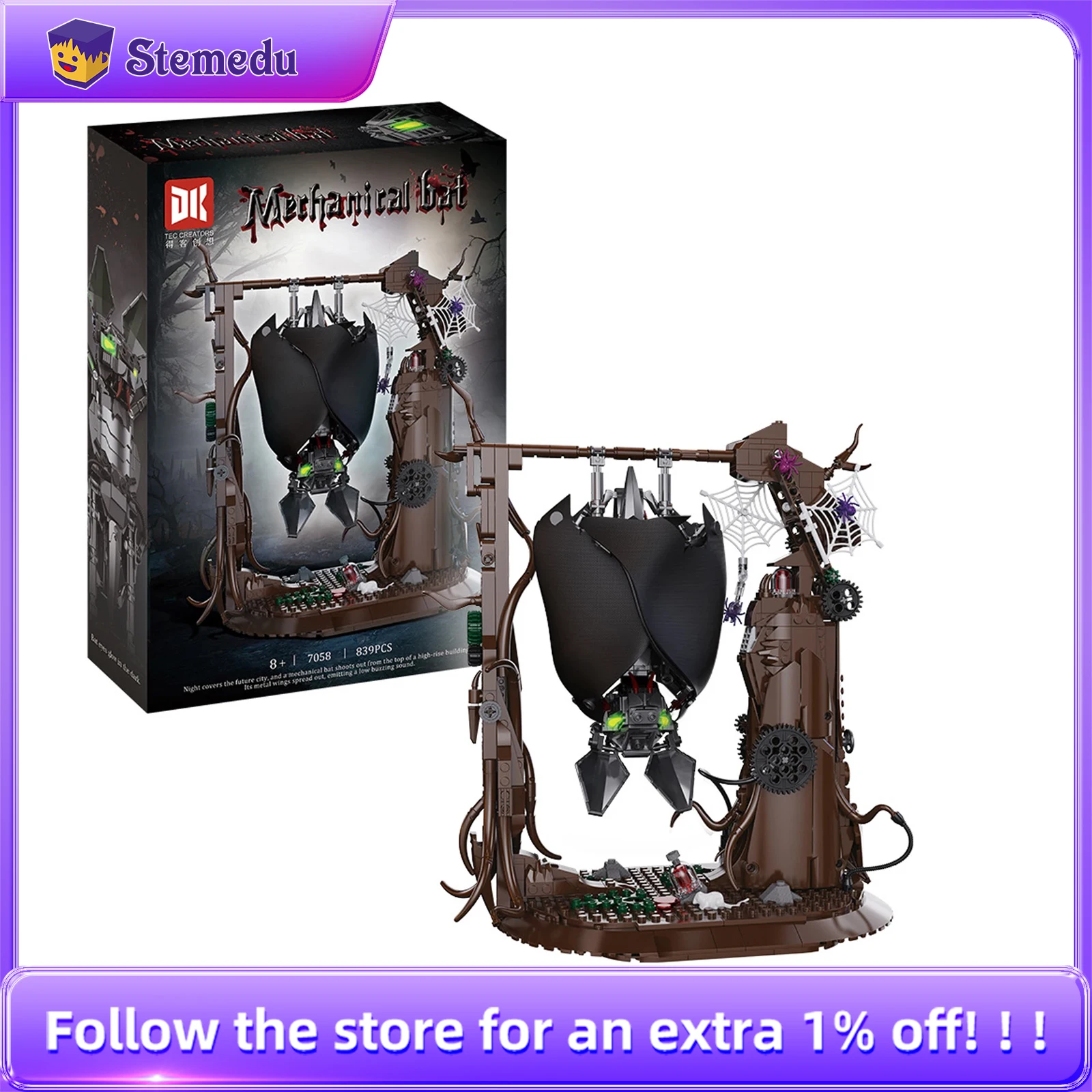 839 Stück MOC Bionic Bat Bausteine Ziegel Spielzeug – mechanische bewegliche Flügel Ostern und Halloween Weihnachtsgeschenk für Erwachsene und Kinder Image