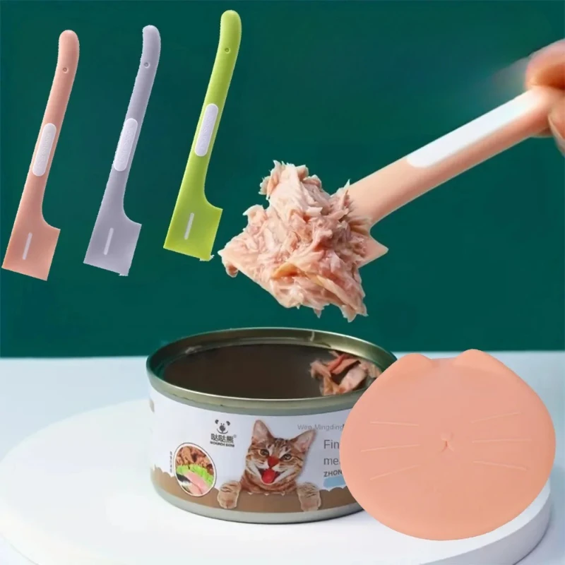 1Pcs Pet Dosen Löffel Universal Abdichtung Fütterung Rühren Lange Griff Katze Haustier Fütterung Geschirr Zubehör Sicherheit Material Image