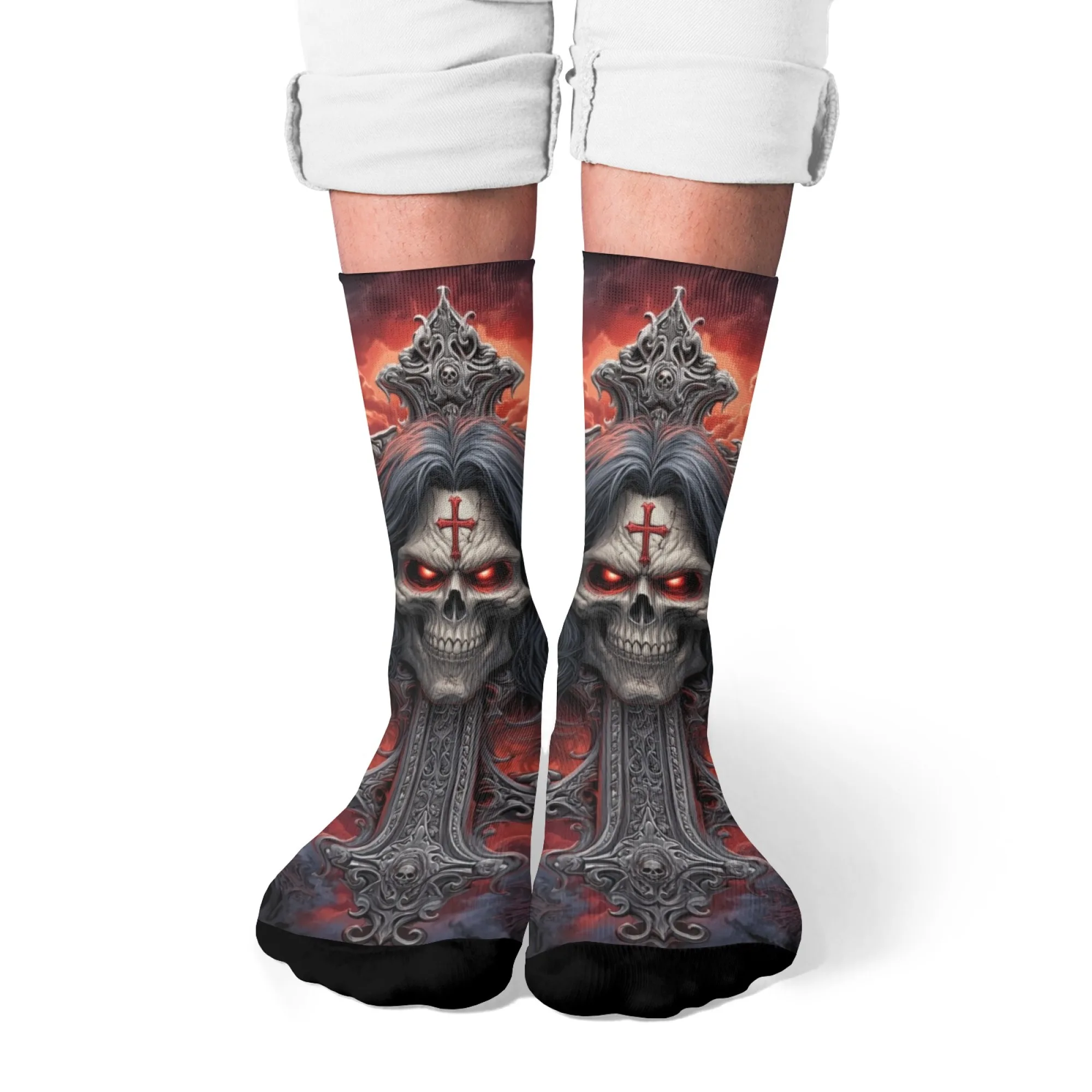 Gothic Kreuz Horror Schädel Socken Crazy Street Hip-Hop Retro Trend männer Socken Atmungsaktive Nicht-slip Sport socken Casual Party Geschenk Image