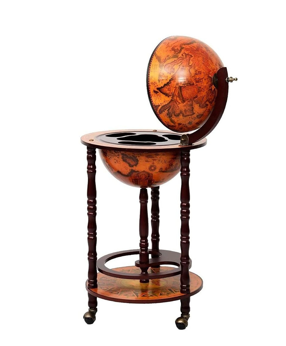 Costway Globus Barwagen, Globus Bar, Hausbar Servierwagen, Weinregal mit Rädern (Braun) Image