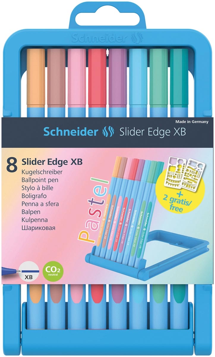 Schneider Biros Slider Edge XB, stapelbare Schachtel mit 8 Stück in verschiedenen Pastellfarben Image