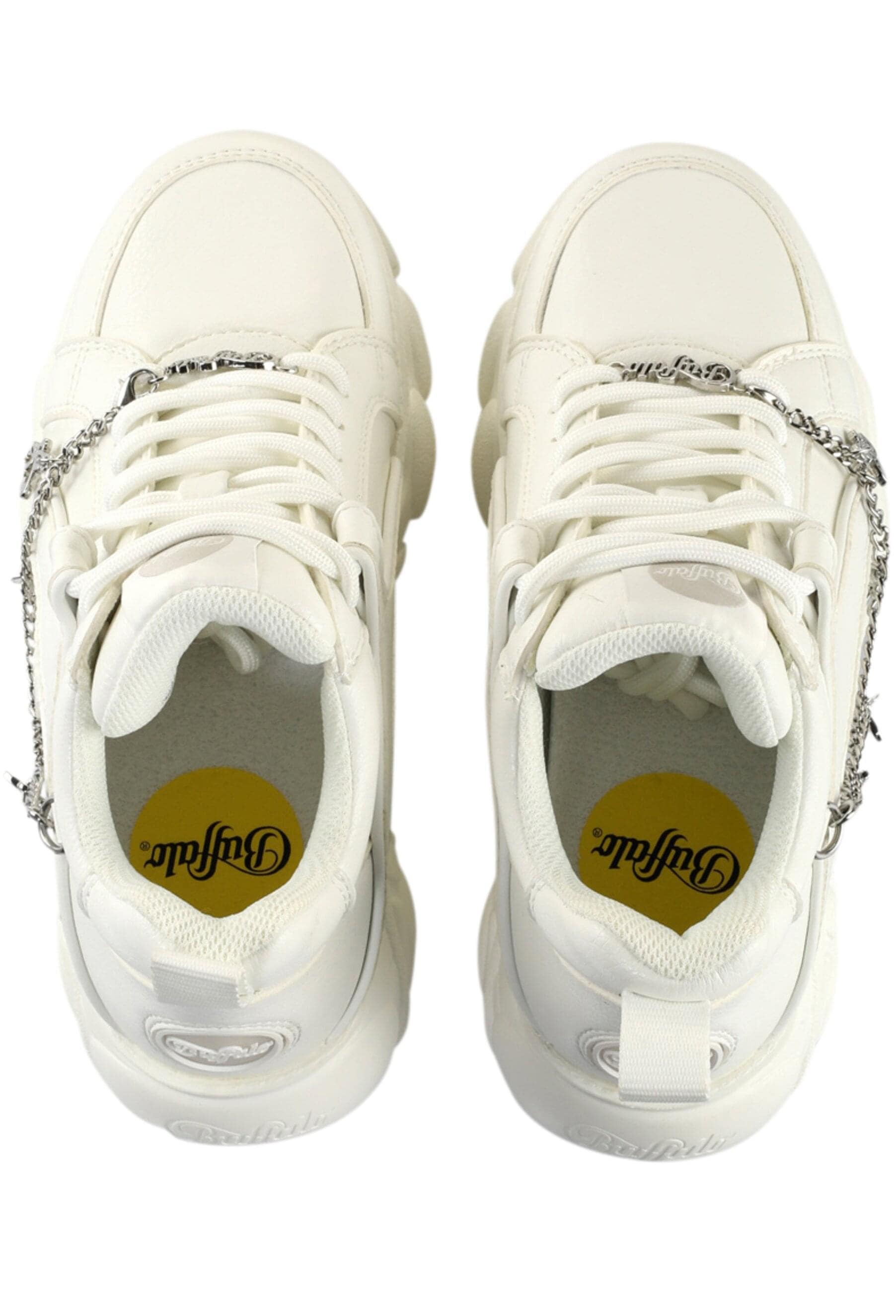 Trainingsschuh BUFFALO "Buffalo Buffalo CLD Corin Chain Butterfly - Vegan Nappa", Damen, Gr. 40, weiß, gold, Kunstfaser, unifarben, Schuhe