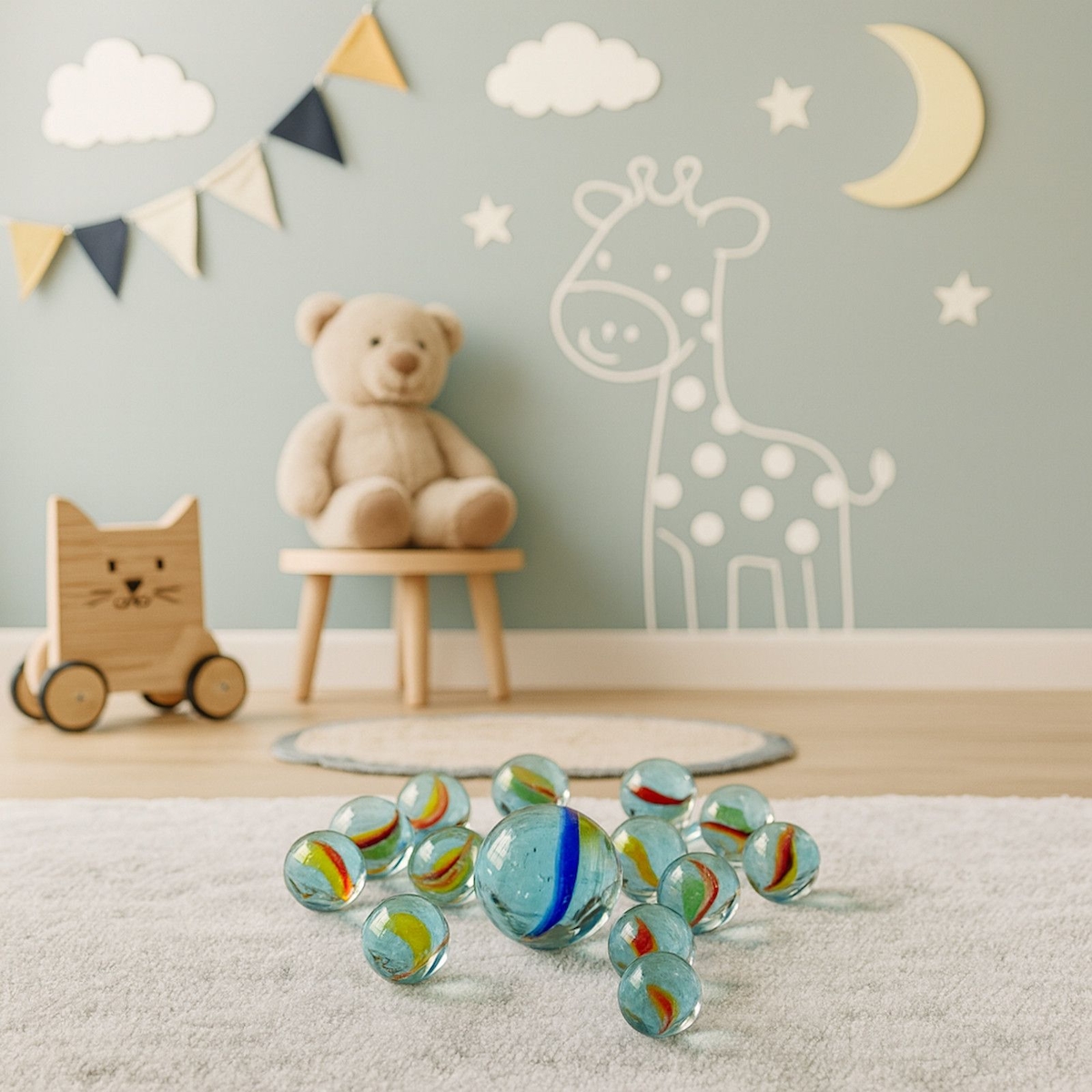 Gravidus Murmelspiel Set 81-teilig – 80 kleine & 1 große Glasmurmel im Netz Image