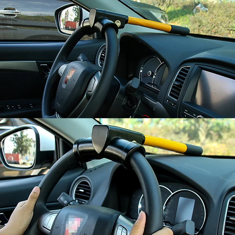Verrouillage du volant, rotation de sécurité de la voiture Verrouillage antivol du volant de type T Verrouillage universel du volant de voiture avec 2 clés