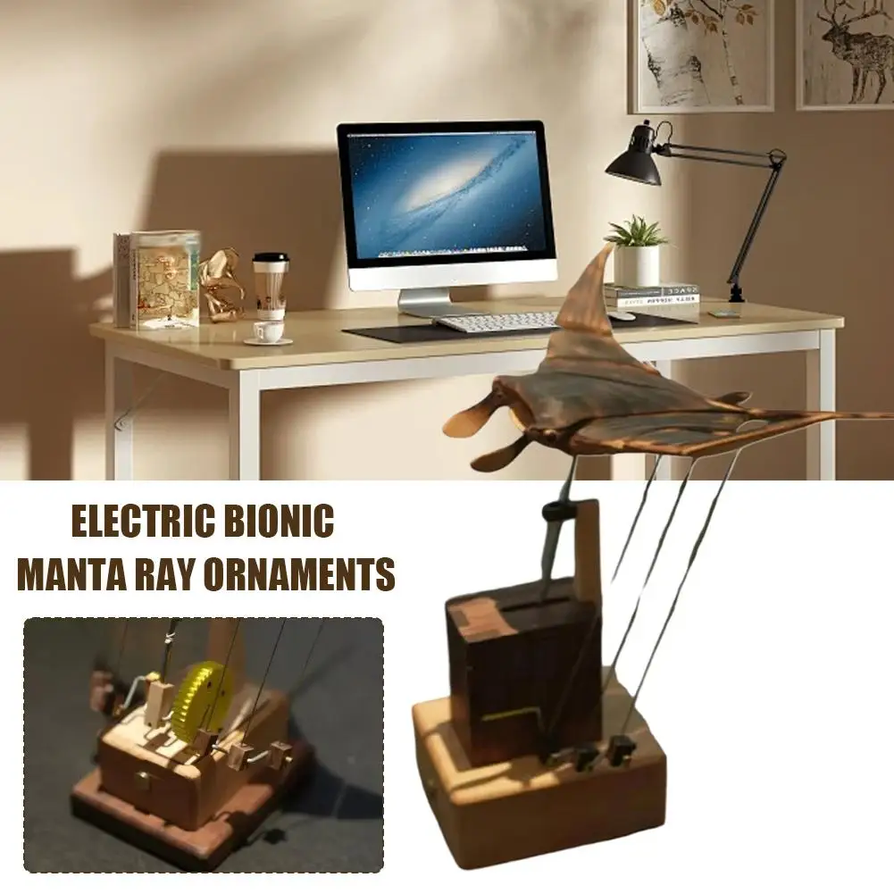 Precision Mechanical Transmission Ray Figurine Mechanical Artwork Ray Figurine Handmade Wooden Motorized Manta Ray Figurine