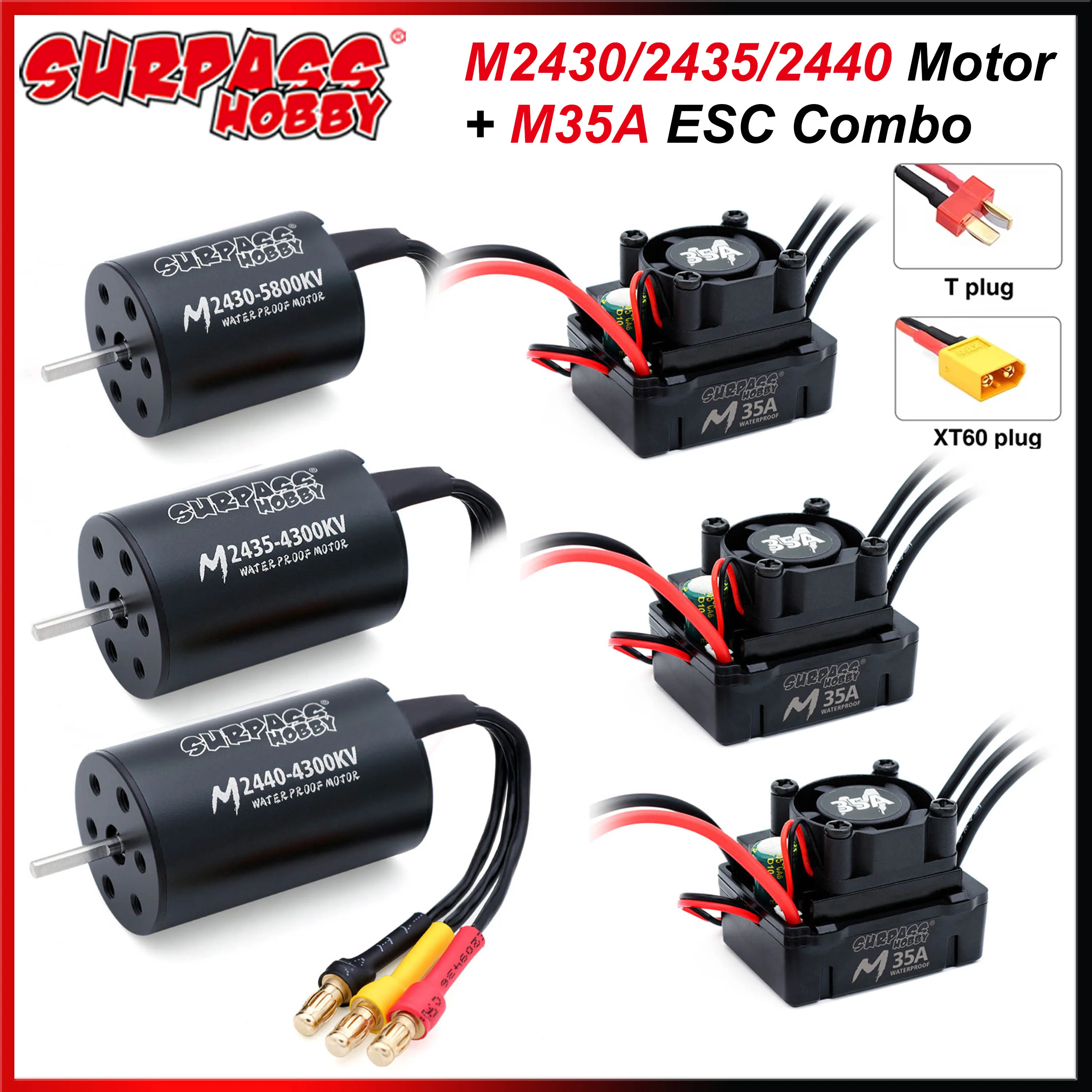 SURPASS HOBBY Combo M2430 M2435 M2440 Waterproof Brushless Motor M35A ESC 2-3S for 1/16 1/18 RC Car Truck Monster Boat Wltoys