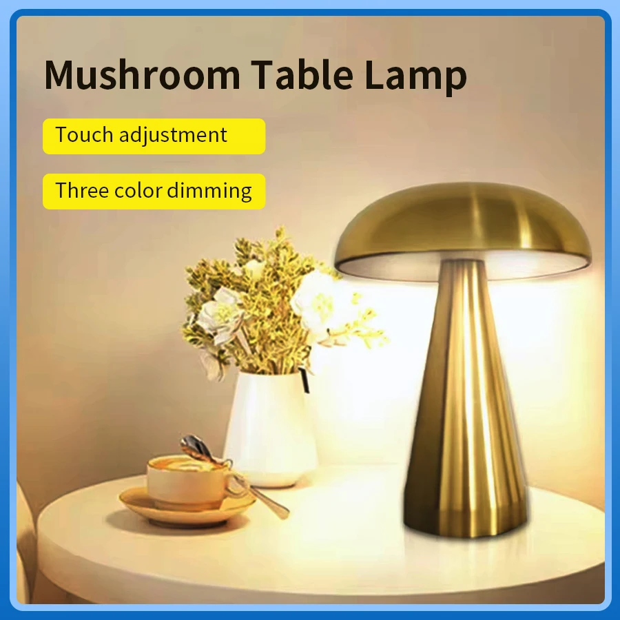 Retro Pilz Tisch Lampe Touch Sensor LED Nachtlicht Wiederaufladbare Leselampe Für Kaffee Bar Restaurant Büro Schlafzimmer Dekor