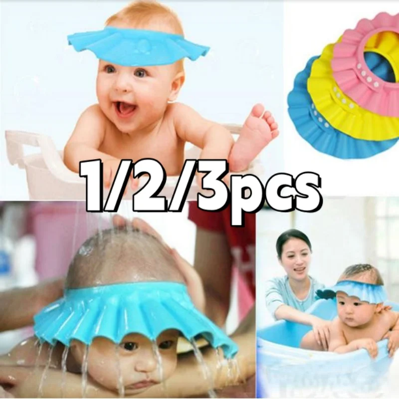 1/2/3 Stück Verstellbare Duschhaube zum Schutz vor Shampoo für Babys, wasserdichter Badehut, Kinder-Haarschutzkappe Image