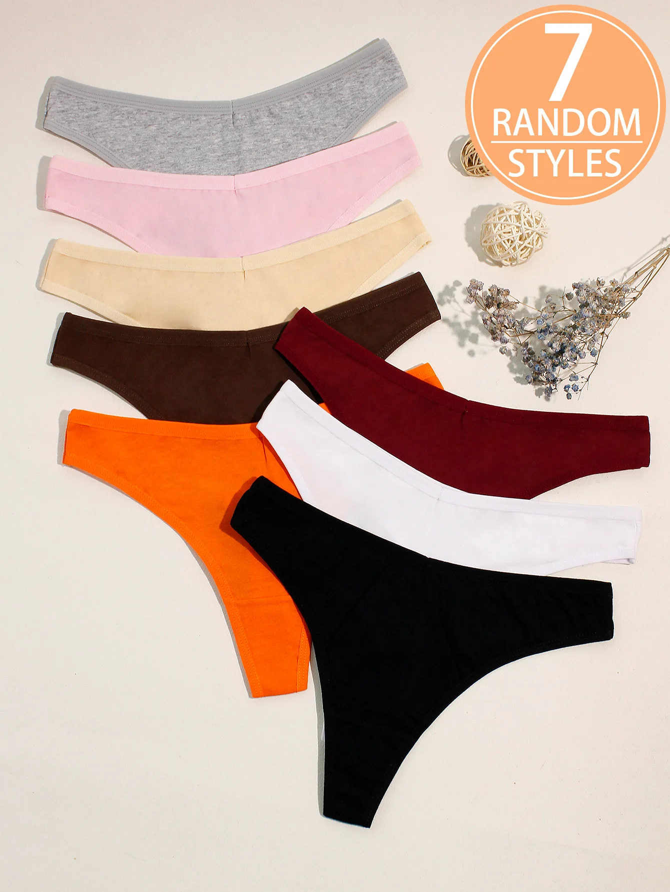 Zufällige 8er-Pack Damen-Tanga-Unterwäsche aus Baumwolle, verschiedene Farben, bequem, sexy, vielseitige Damen-Slips Image
