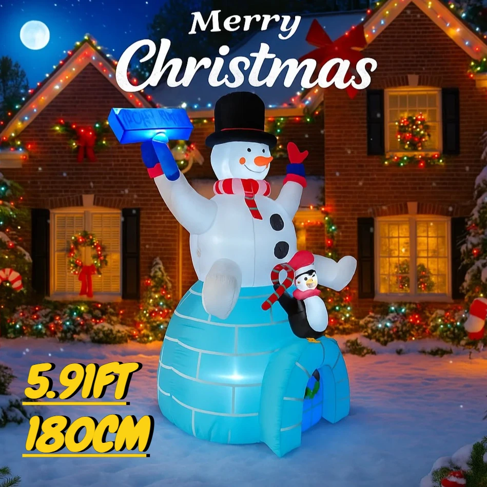 5,91 Fuß aufblasbarer Schneemann, Pinguin, Iglu-Spielzeug, Weihnachten, Hofdekoration, festliches Geschenk, LED-beleuchtet, Weihnachtszubehör, Heimdekoration, Ornament Image