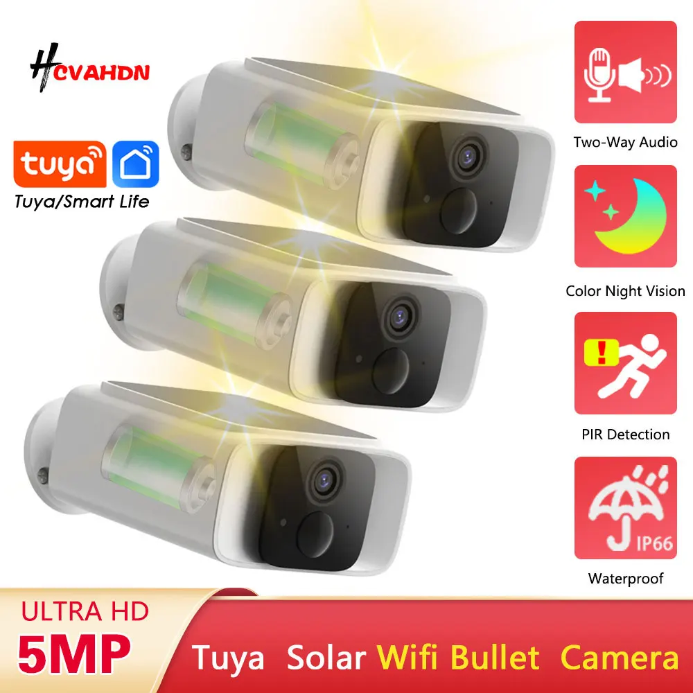 Tuya Wifi Solar Kugel Kamera Im Freien 5MP Wasserdichte Batterie Powered CCTV Überwachung Sicherheit Kamera Drahtlose 2 Weg Audio Image