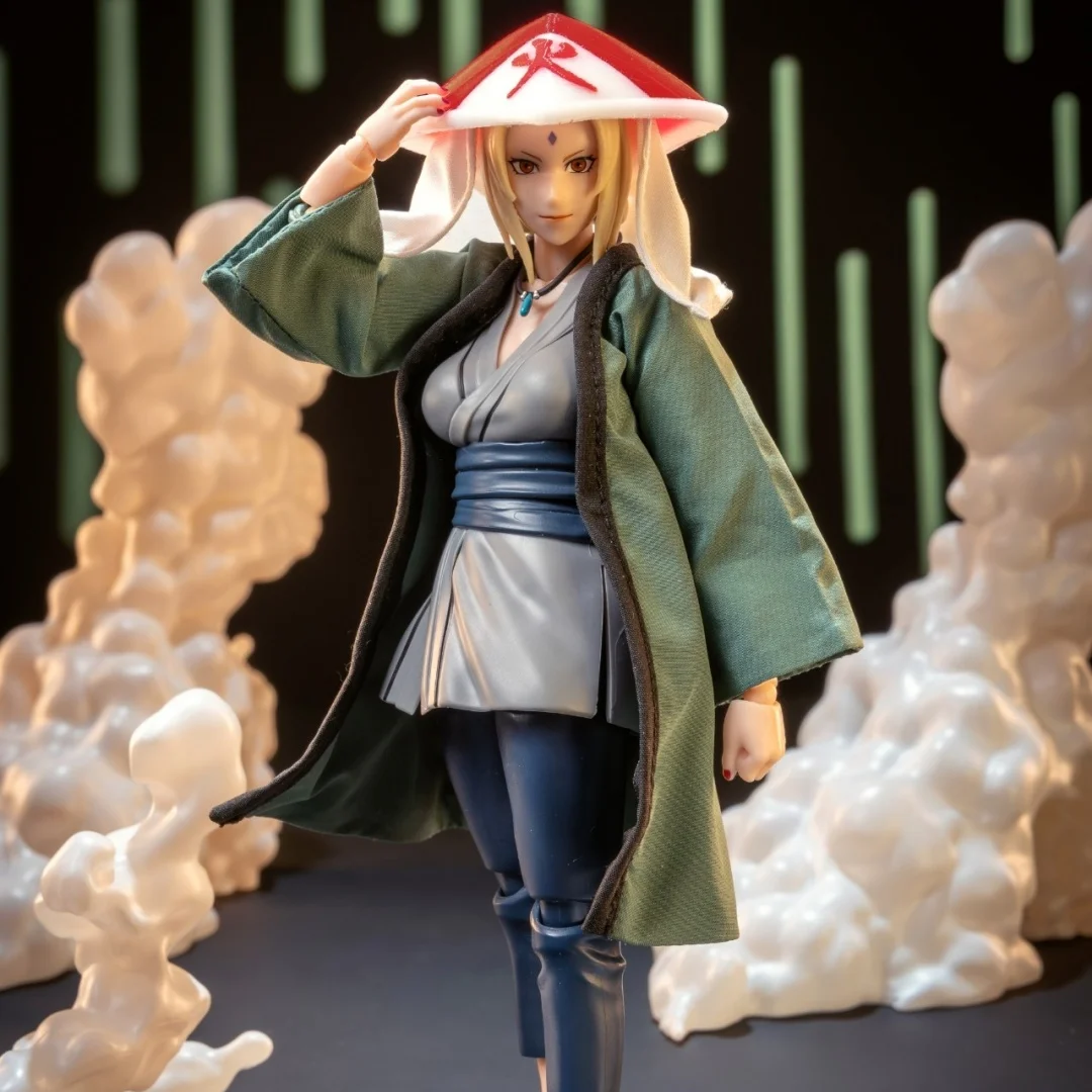 Naruto Shf Anime Neuer handgefertigter Tsunade-Mantel, Umhang, kann frei gestylt werden, Hut, Kleidung, integrierter Eisendraht, ist für 1/12 Spielzeuge geeignet Image