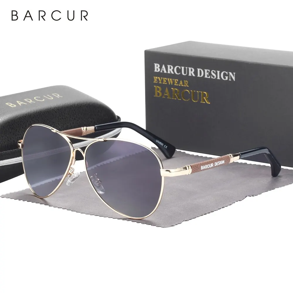 Barcur Design Memery Frame Sonnenbrille polarisiert für Männer Sonnenbrille Frauen Pilot Gradient Linse Brillen Spiegels chirme Image