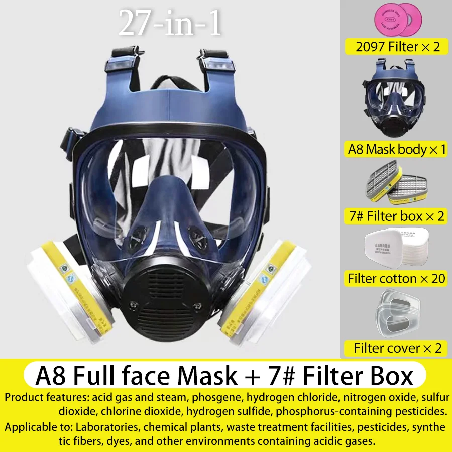 A8-Maske, Vollgesichtsmaske, Gasmaske; Weit verbreitet in Chemikalien, Sprühen, Staub und Bakterielle Branchen; Verhindern giftige Säuregas Image